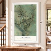 Chapman, Northampton County, Pennsylvania map, 24 x 36 inch print in a white frame by a staircase