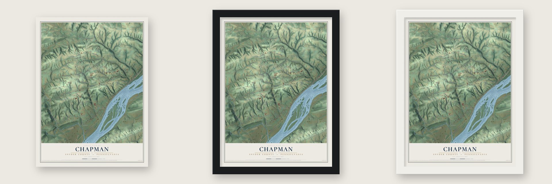 Chapman, Snyder County, Pennsylvania map unframed, in a black wood frame and in a white wood frame