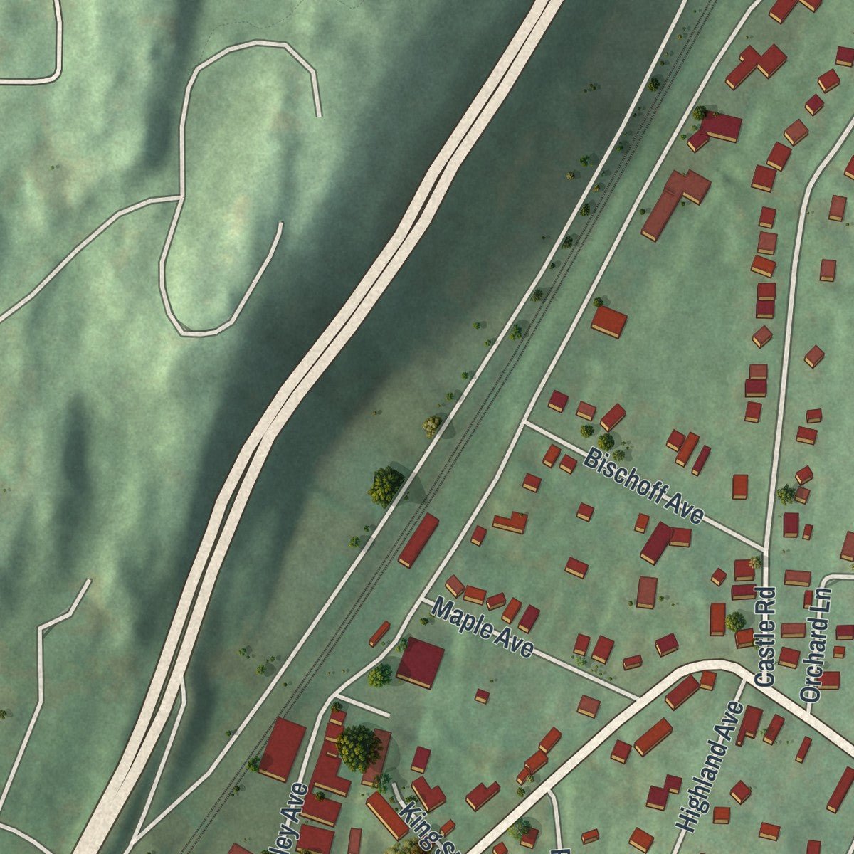Second close-up of the map of Chappaqua, New York print showing more streets and buildings