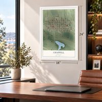 Chappell, Nebraska map, 18 x 24 inch print in a white frame in a home office