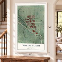 Charles North, Maryland map, 24 x 36 inch print in a white frame by a staircase