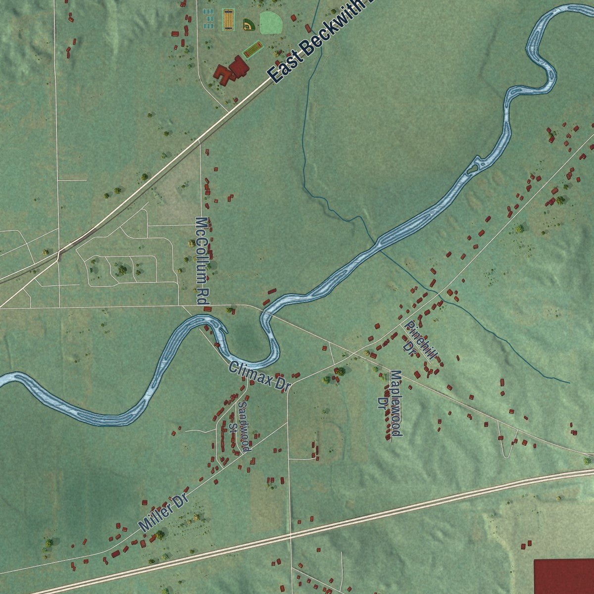Second close-up of the map of Charleston, Michigan print showing more streets and buildings