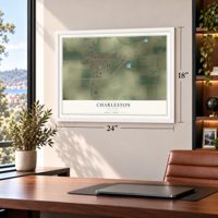 Charleston, Missouri map, 18 x 24 inch print in a white frame in a home office