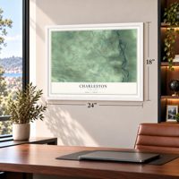 Charleston, New York map, 18 x 24 inch print in a white frame in a home office