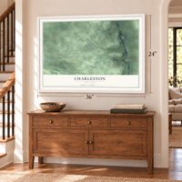 Charleston, New York map, 24 x 36 inch print in a white frame above a dresser by a staircase