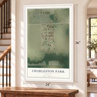 Charleston Park, Florida map, 24 x 36 inch print in a white frame by a staircase