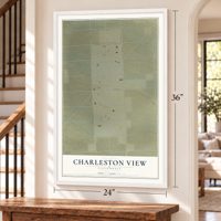 Charleston View, California map, 24 x 36 inch print in a white frame by a staircase