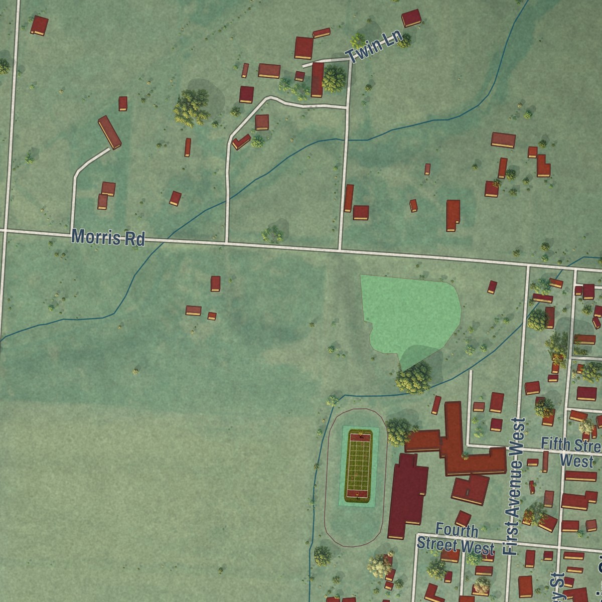 Second close-up of the map of Charlo, Montana print showing more streets and buildings