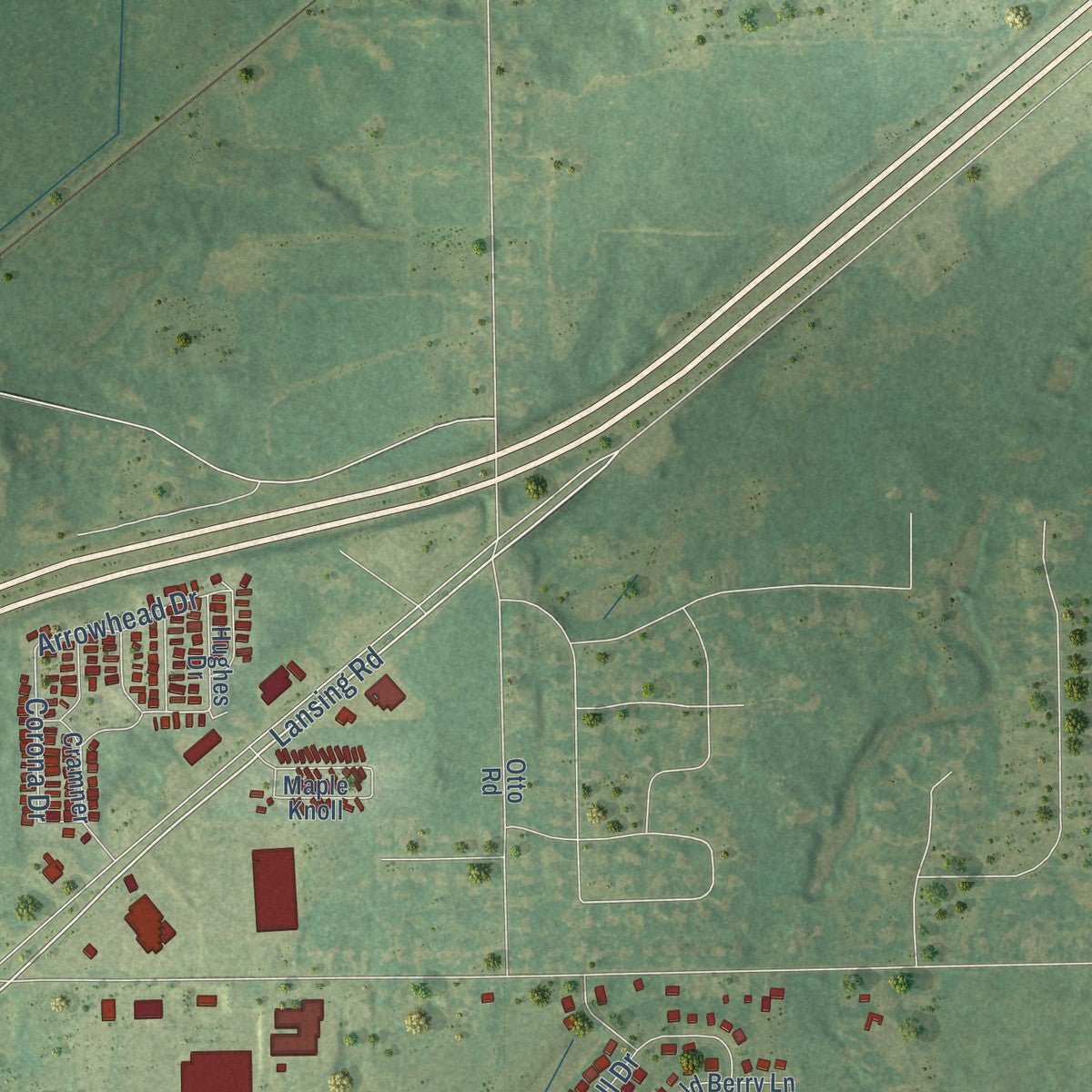 Second close-up of the map of Charlotte, Michigan print showing more streets and buildings