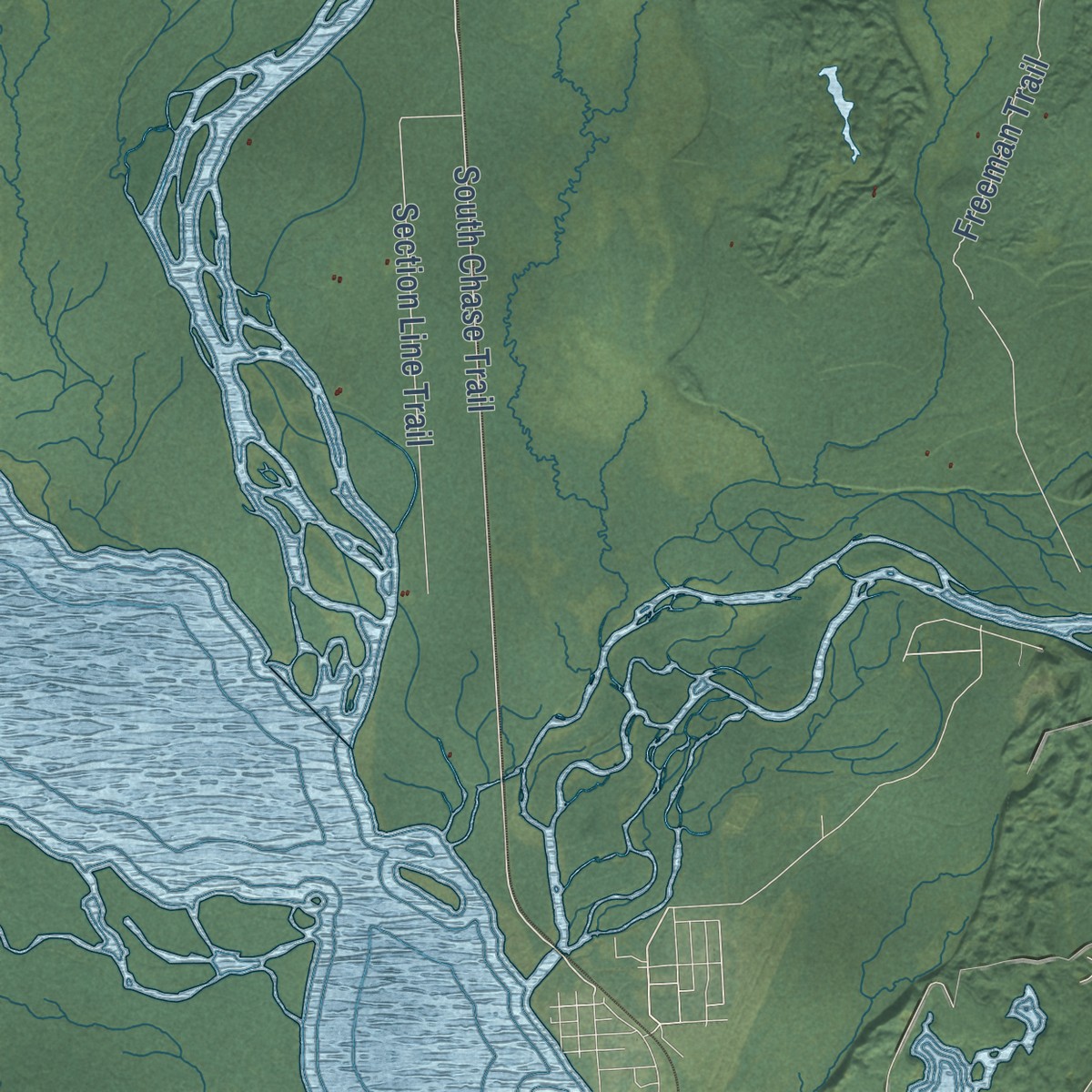 Second close-up of the map of Chase, Alaska print showing more streets and buildings