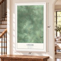 Chase, Michigan map, 24 x 36 inch print in a white frame by a staircase
