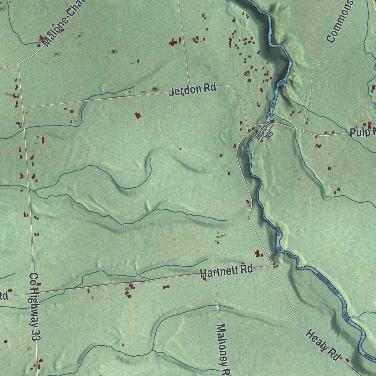 Second close-up of the map of Chateaugay, New York print showing more streets and buildings