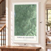 Town of Chatham, New York map, 24 x 36 inch print in a white frame by a staircase