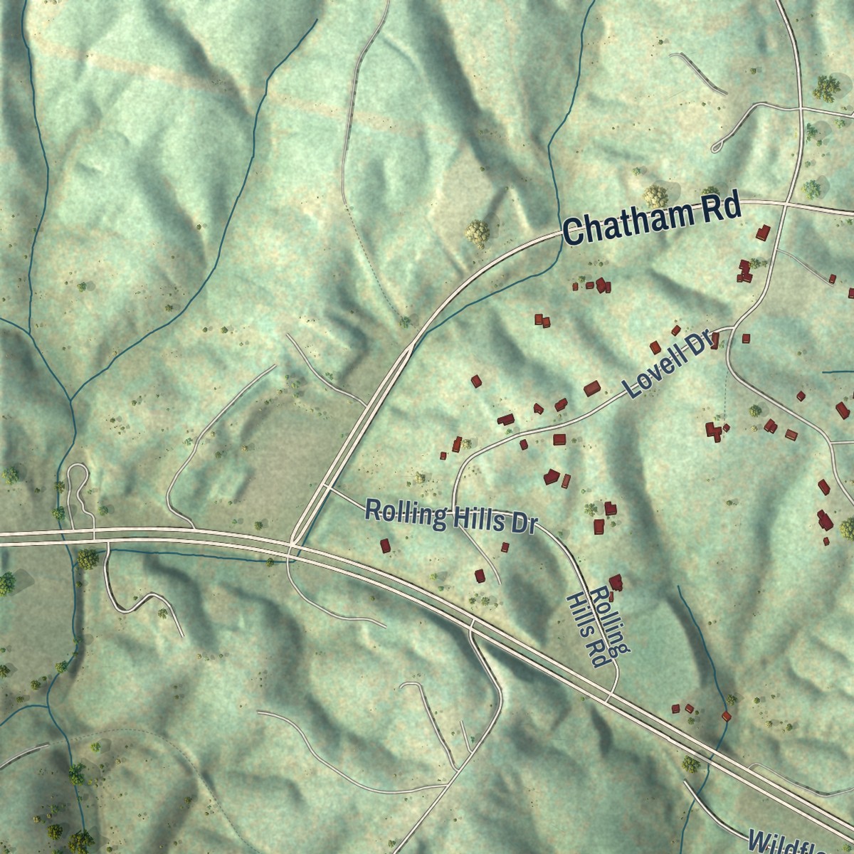 Second close-up of the map of Chatmoss, Virginia print showing more streets and buildings