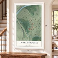Chattahoochee, Georgia map, 24 x 36 inch print in a white frame by a staircase