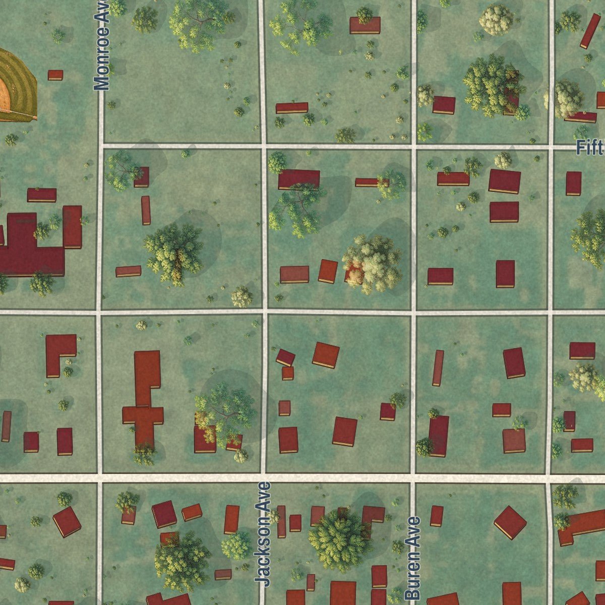 Second close-up of the map of Chattanooga, Oklahoma print showing more streets and buildings