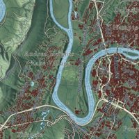 Second close-up of the map of Chattanooga, Tennessee print showing more streets and buildings