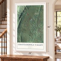 Chattanooga Valley, Georgia map, 24 x 36 inch print in a white frame by a staircase