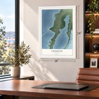 Chauvin, Louisiana map, 18 x 24 inch print in a white frame in a home office