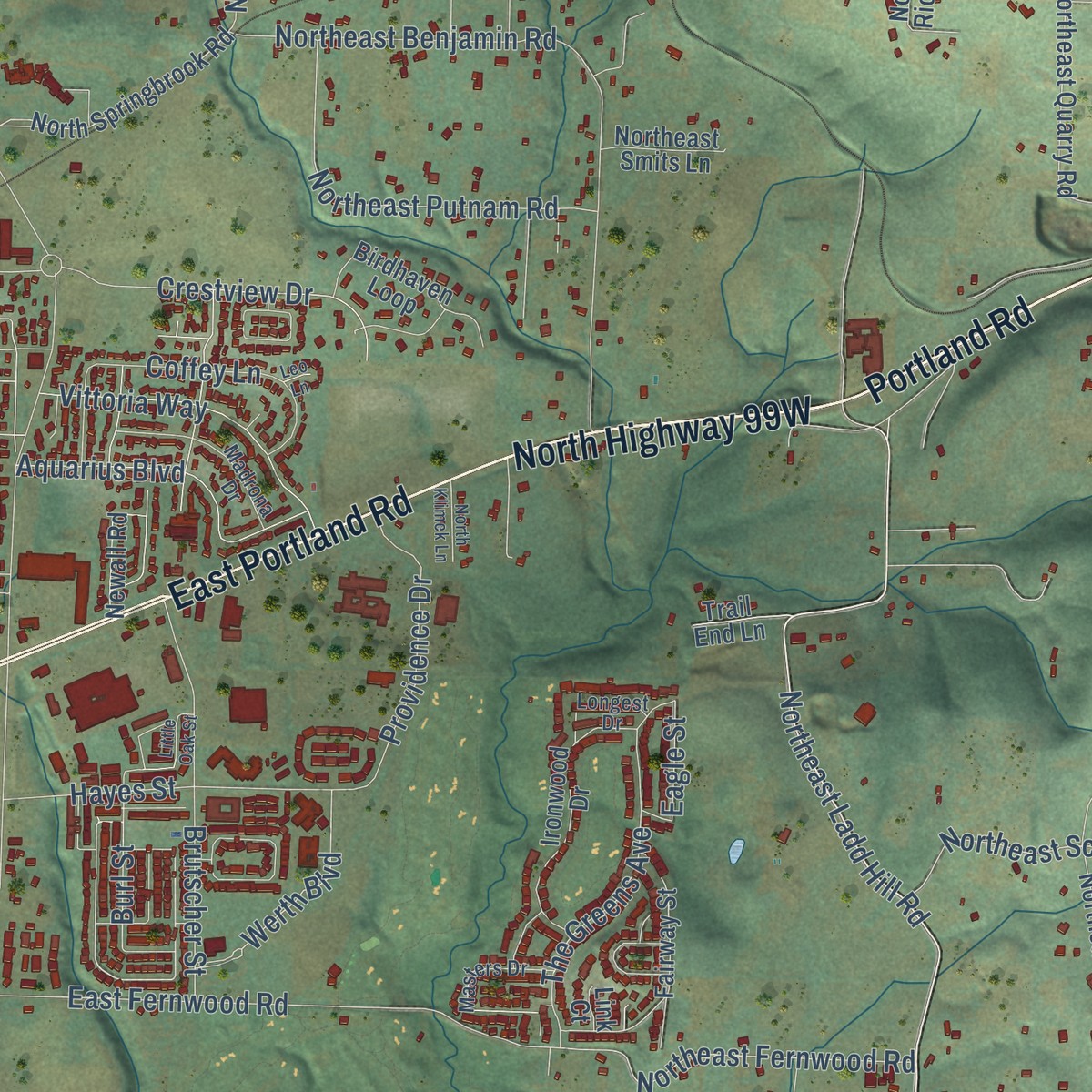 Second close-up of the map of Chehalem, Oregon print showing more streets and buildings