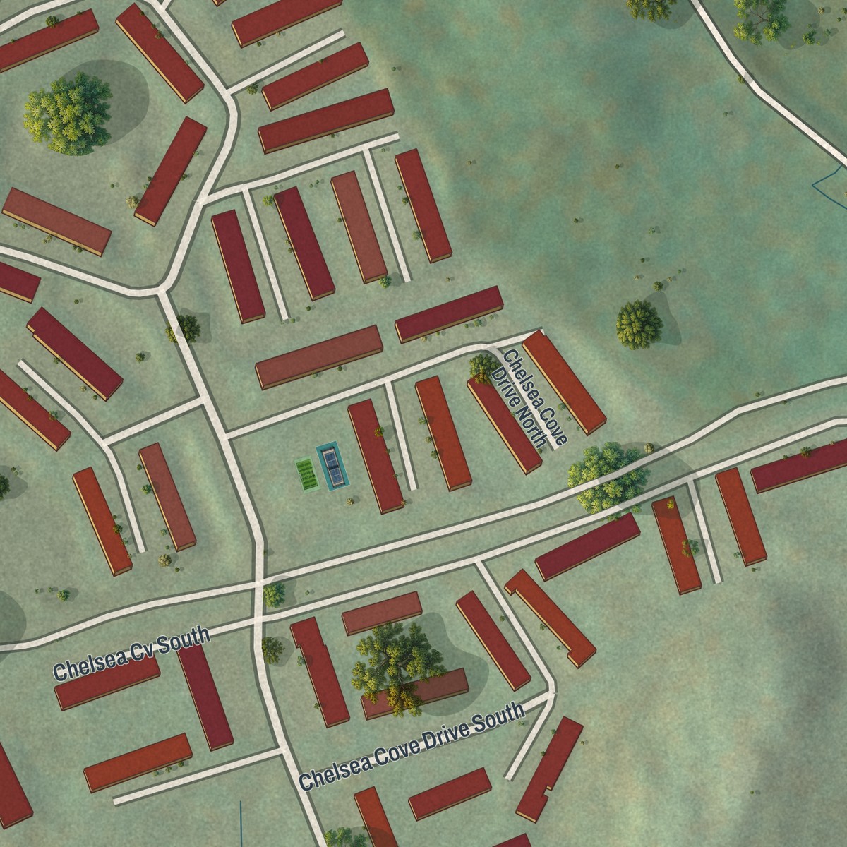 Second close-up of the map of Chelsea Cove, New York print showing more streets and buildings