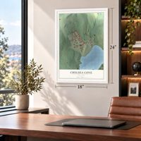 Chelsea Cove, New York map, 18 x 24 inch print in a white frame in a home office