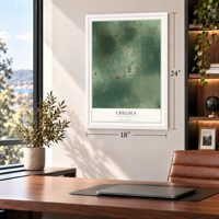 Chelsea, South Dakota map, 18 x 24 inch print in a white frame in a home office
