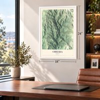 Chelsea, Vermont map, 18 x 24 inch print in a white frame in a home office