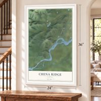Chena Ridge, Alaska map, 24 x 36 inch print in a white frame by a staircase