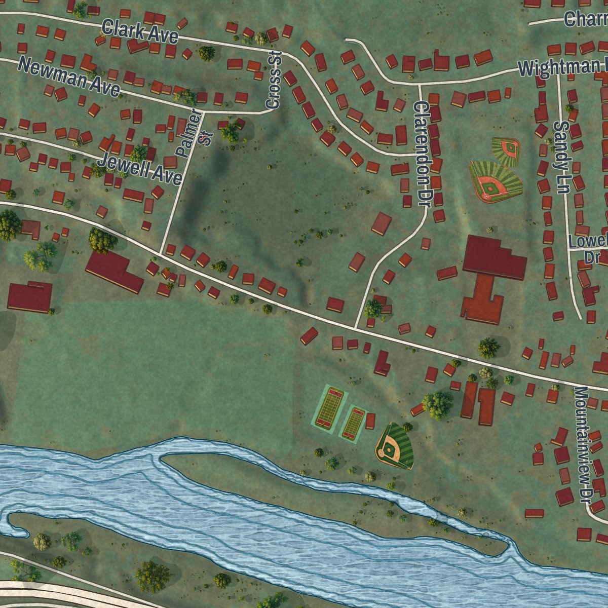 Second close-up of the map of Chenango Bridge, New York print showing more streets and buildings