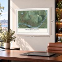 Chenango Bridge, New York map, 18 x 24 inch print in a white frame in a home office