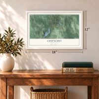 Chepachet, Rhode Island map, 12 x 18 inch print in a white frame in an entryway