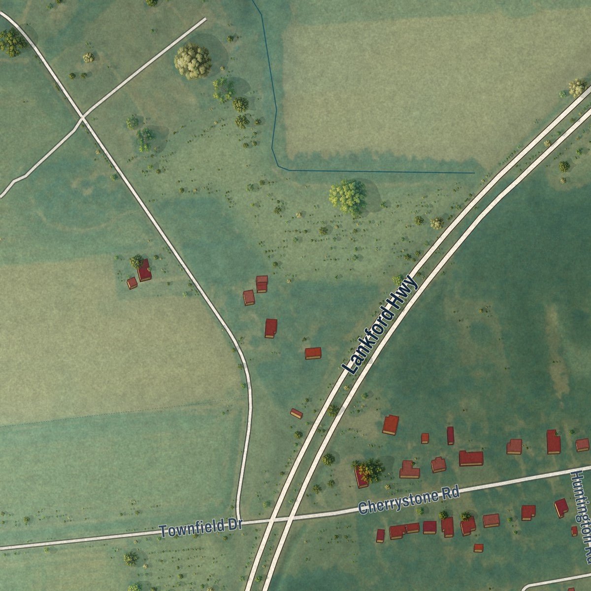 Second close-up of the map of Cheriton, Virginia print showing more streets and buildings