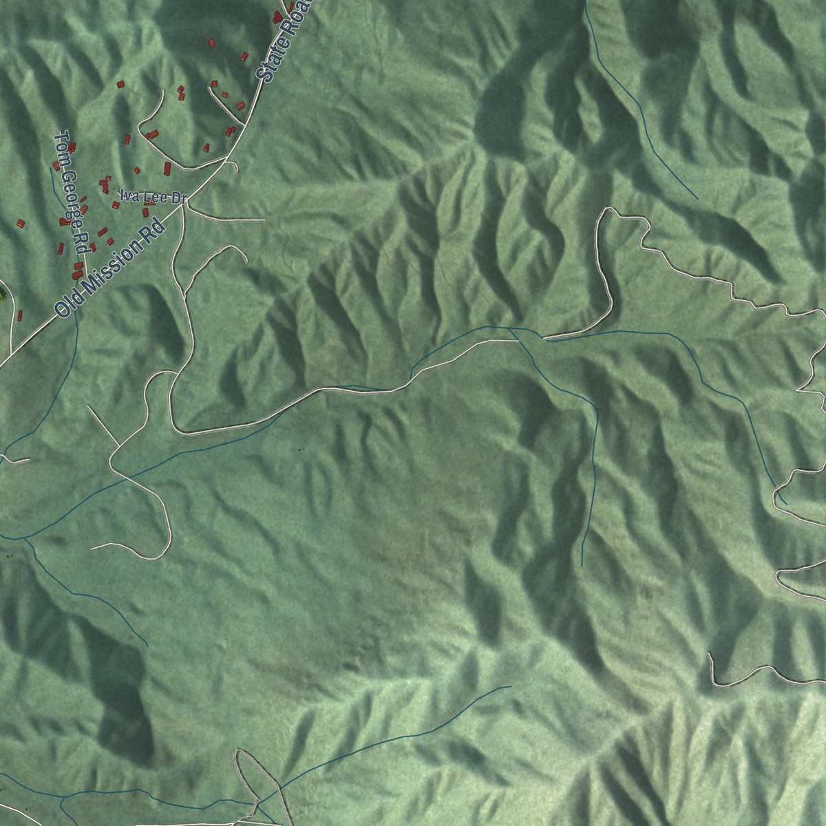 Second close-up of the map of Cherokee, North Carolina print showing more streets and buildings