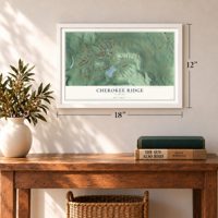 Cherokee Ridge, Alabama map, 12 x 18 inch print in a white frame in an entryway