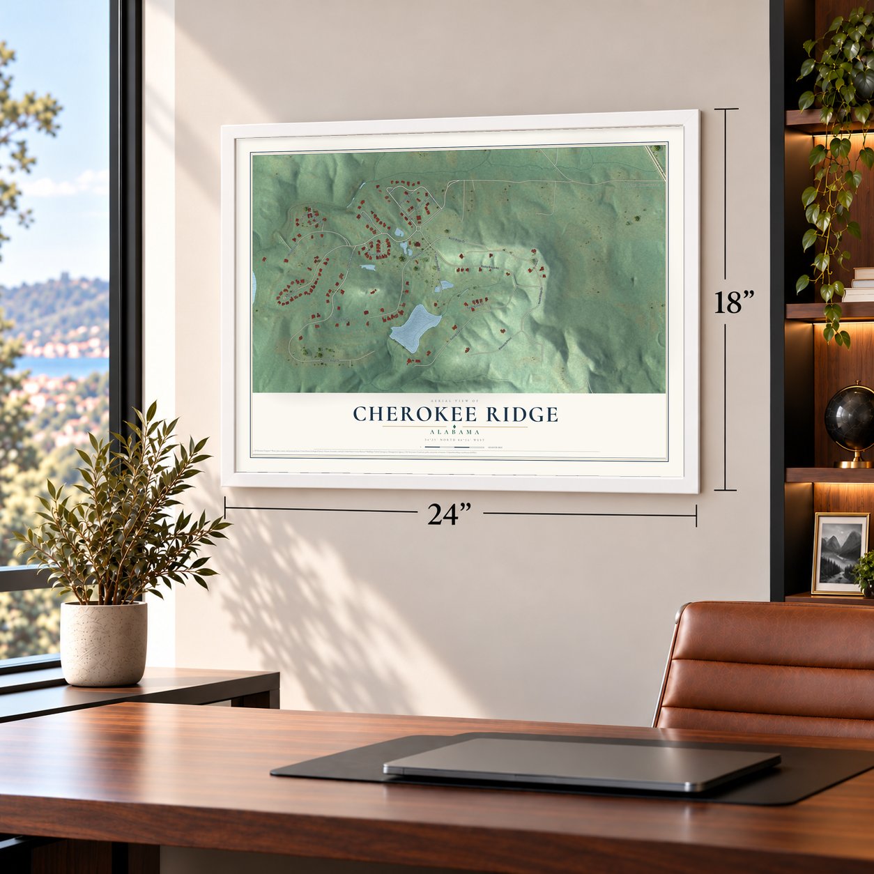 Cherokee Ridge, Alabama map, 18 x 24 inch print in a white frame in a home office