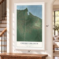 Cherry Branch, North Carolina map, 24 x 36 inch print in a white frame by a staircase