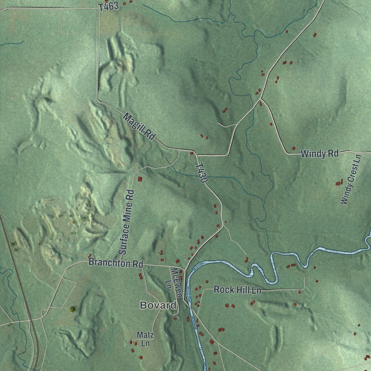 Second close-up of the map of Cherry, Butler County, Pennsylvania print showing more streets and buildings