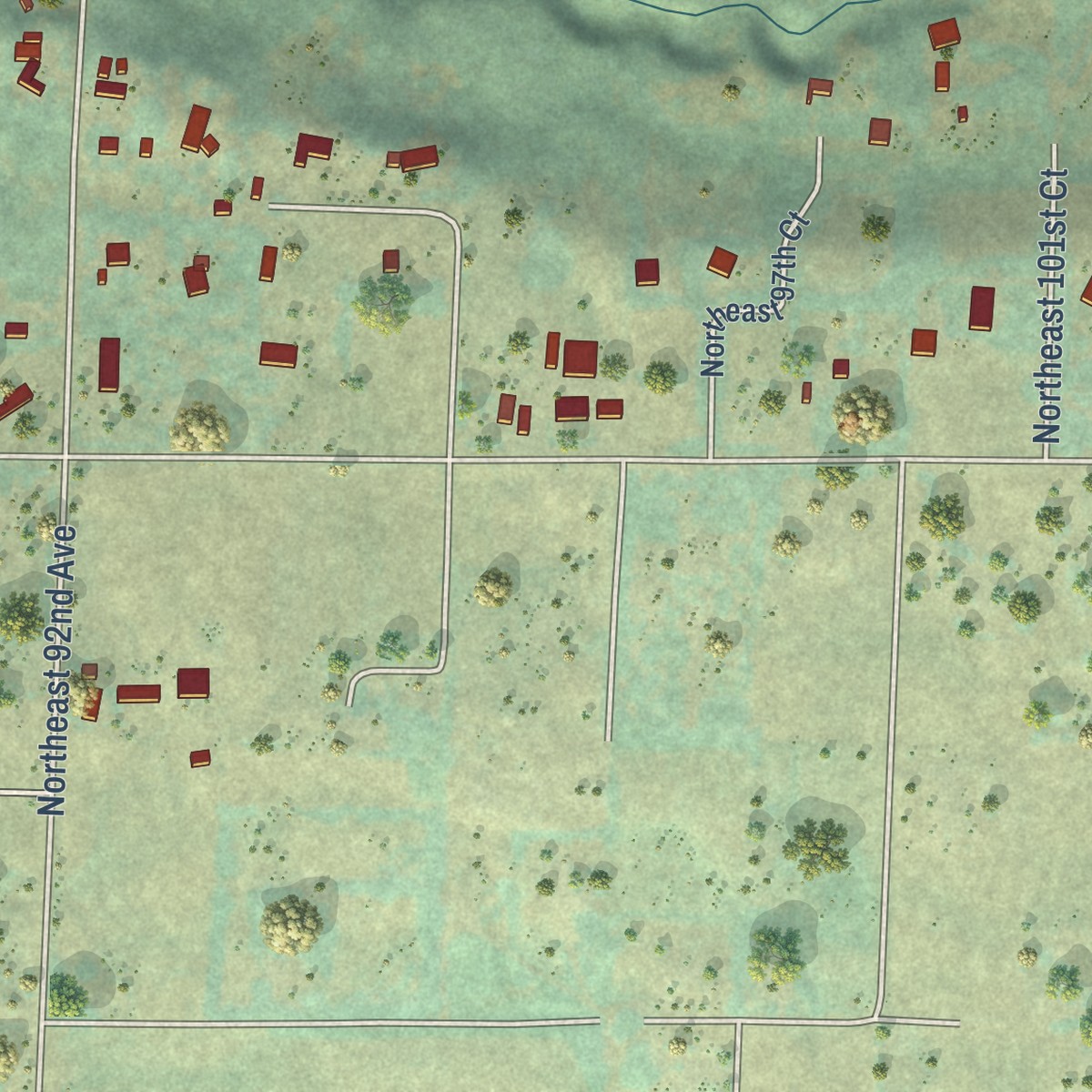 Second close-up of the map of Cherry Grove, Washington print showing more streets and buildings