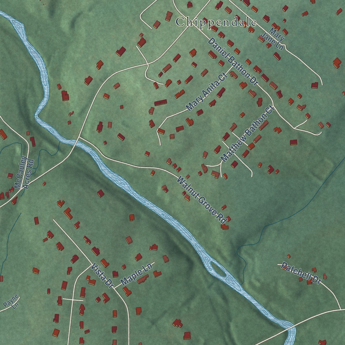 Second close-up of the map of Cherry Hill, Cecil County, Maryland print showing more streets and buildings