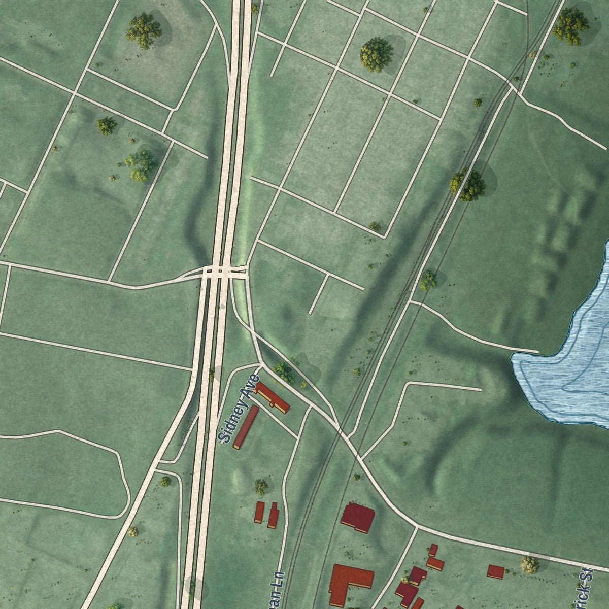 Second close-up of the map of Cherry Hill, Maryland print showing more streets and buildings
