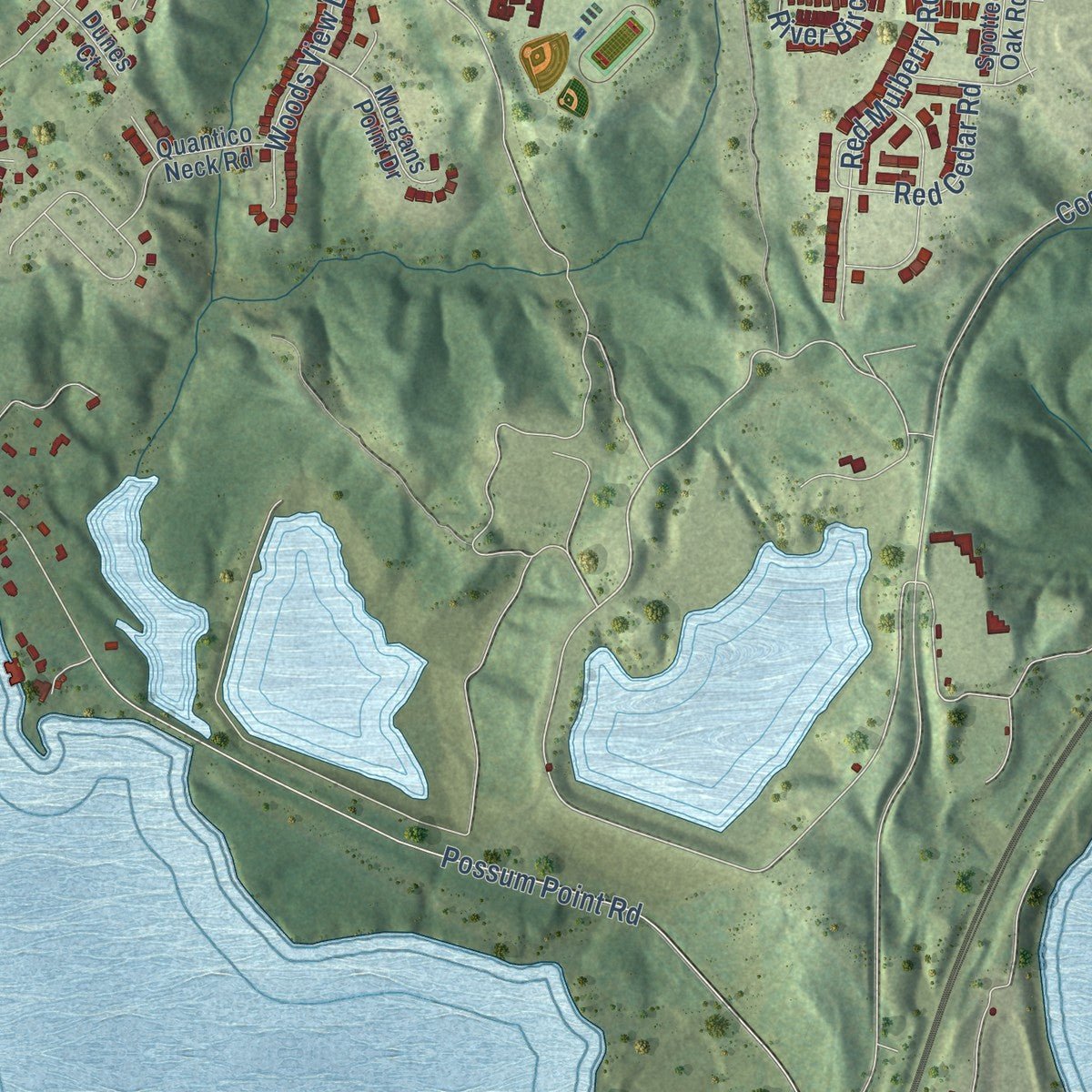 Second close-up of the map of Cherry Hill, Virginia print showing more streets and buildings