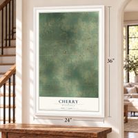 Cherry, Minnesota map, 24 x 36 inch print in a white frame by a staircase