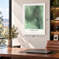 Cherry Tree, Pennsylvania map, 18 x 24 inch print in a white frame in a home office