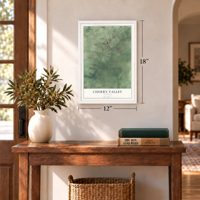 Cherry Valley, Illinois map, 12 x 18 inch print in a white frame in an entryway