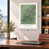 Cherry Valley, Illinois map, 18 x 24 inch print in a white frame in a home office