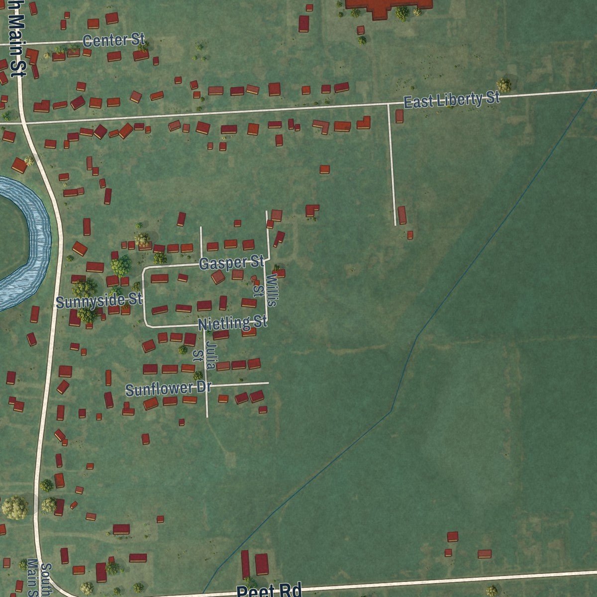 Second close-up of the map of Chesaning, Michigan print showing more streets and buildings