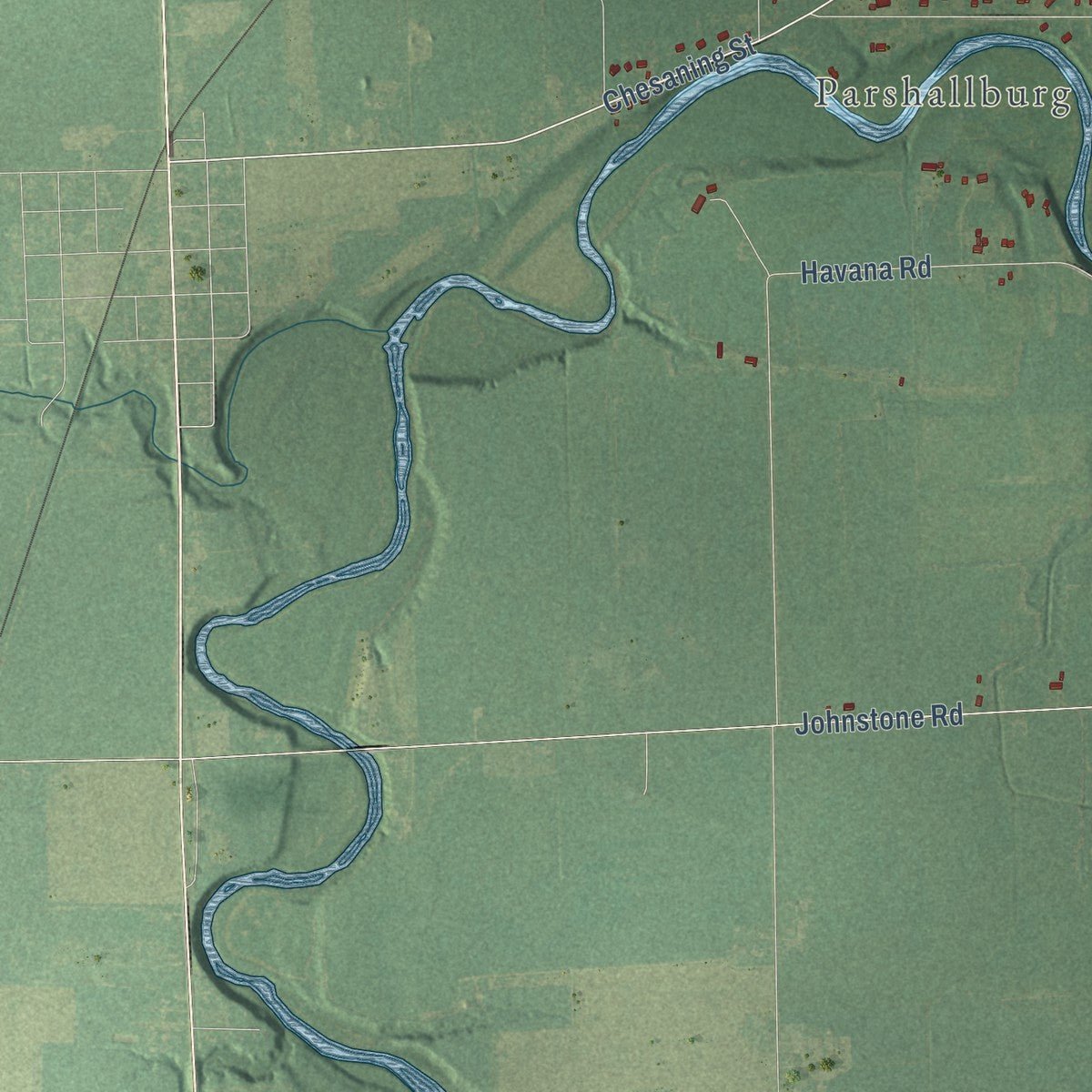 Second close-up of the map of Chesaning, Saginaw County, Michigan print showing more streets and buildings