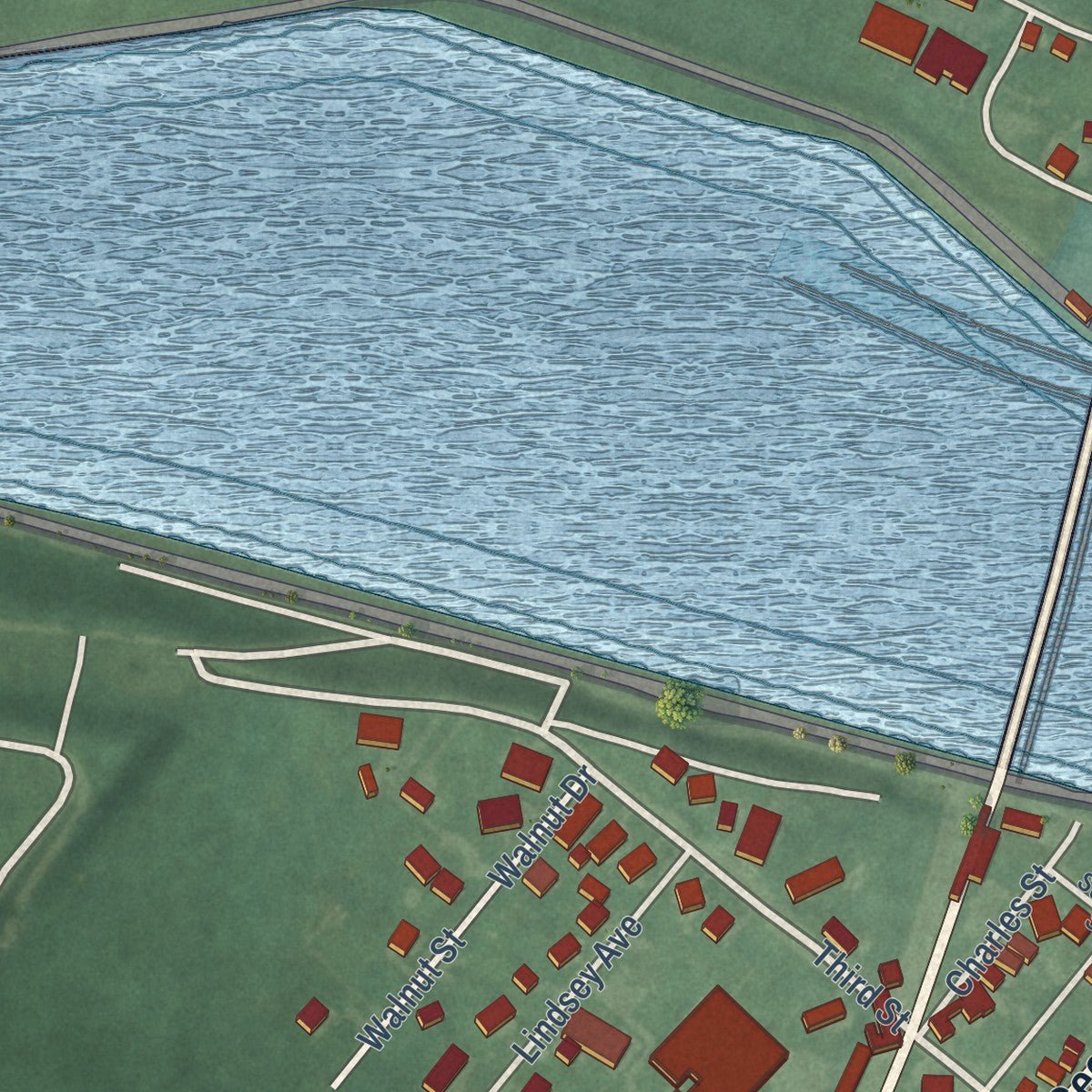Second close-up of the map of Chesapeake City, Maryland print showing more streets and buildings