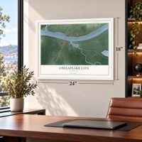 Chesapeake City, Maryland map, 18 x 24 inch print in a white frame in a home office